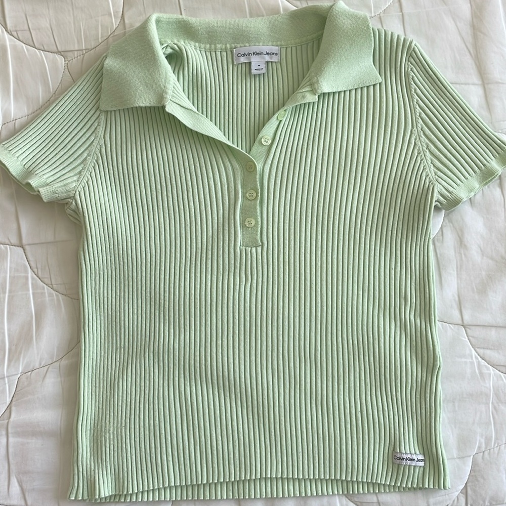 Mint Ribbed Collared Calvin Klein Polo